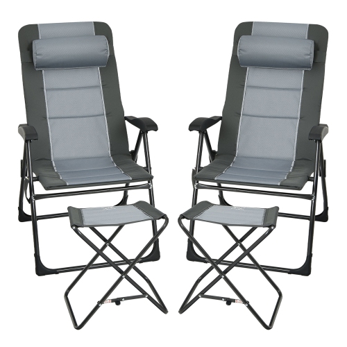 Gymax 4PCS Folding Patio Recliner Chair & Ottoman Set w/ Adjustable Backrest