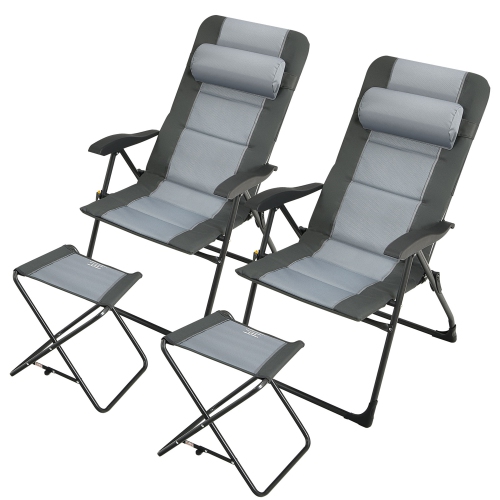 Gymax 4PCS Folding Patio Recliner Chair & Ottoman Set w/ Adjustable Backrest