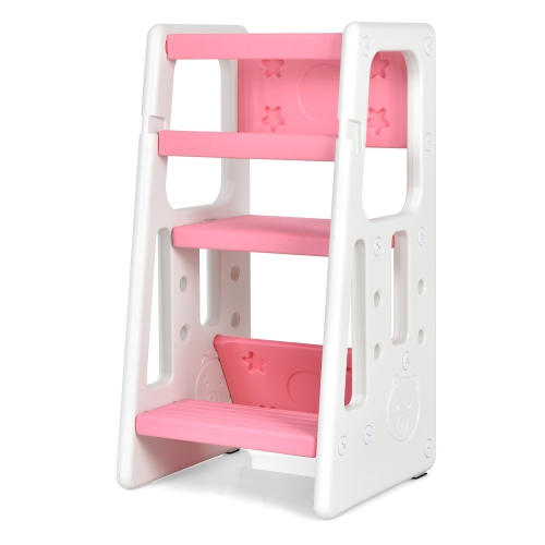 COSTWAY  Kids Kitchen Step Stool With Double Safety Rails Toddler Learning Stool