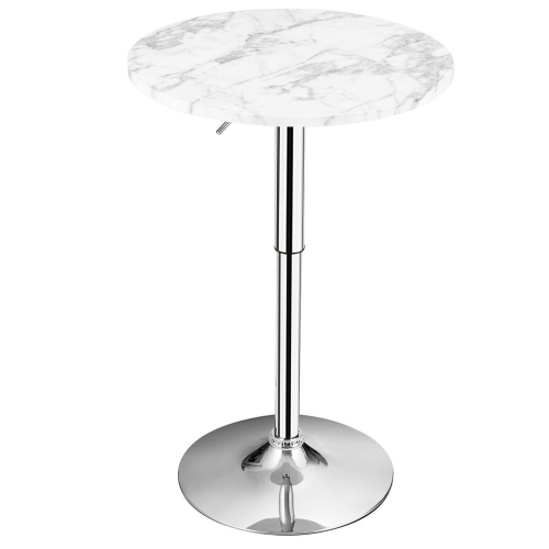 Gymax 6PCS Round Pub Table Swivel Adjustable Bar Table w/Faux Marble Top White