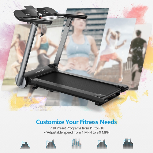 Superfit Folding Electric Treadmill Jogging Machine Bluetooth 10 Preset Programs