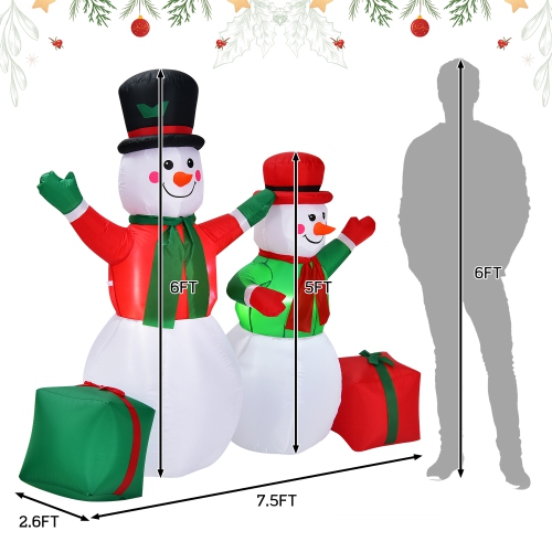 Costway 6Ft & 5Ft Christmas Inflatable Snowmen Blow Up Christmas Decoration