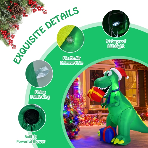Costway 6Ft Christmas Inflatable Dinosaur Indoor & Outdoor Christmas Decoration