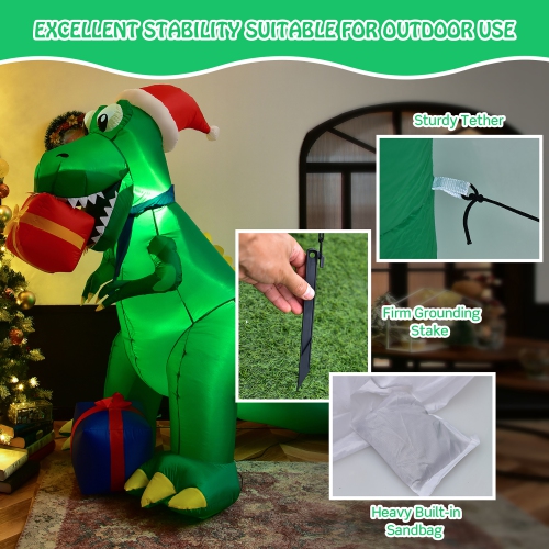 Costway 6Ft Christmas Inflatable Dinosaur Indoor & Outdoor Christmas Decoration