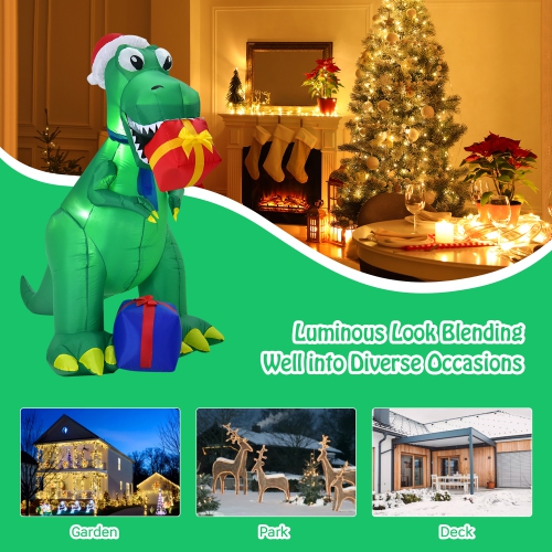 Costway 6Ft Christmas Inflatable Dinosaur Indoor & Outdoor Christmas Decoration
