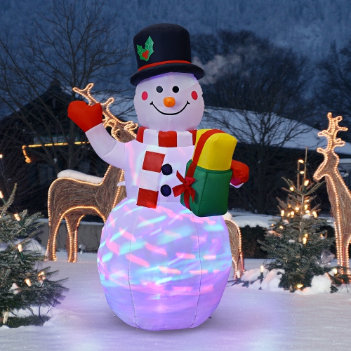 Costway 5 FT Tall Snowman Inflatable Blow up Inflatable w/Built-in Colorful LED Lights