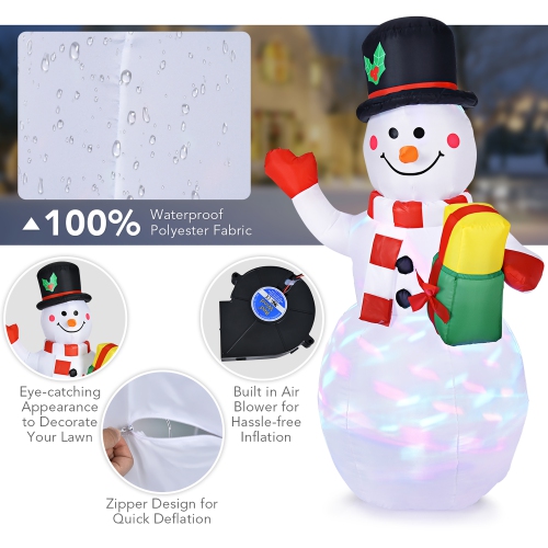 Costway 5 FT Tall Snowman Inflatable Blow up Inflatable w/Built-in Colorful LED Lights