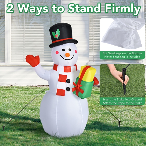 Costway 5 FT Tall Snowman Inflatable Blow up Inflatable w/Built-in Colorful LED Lights