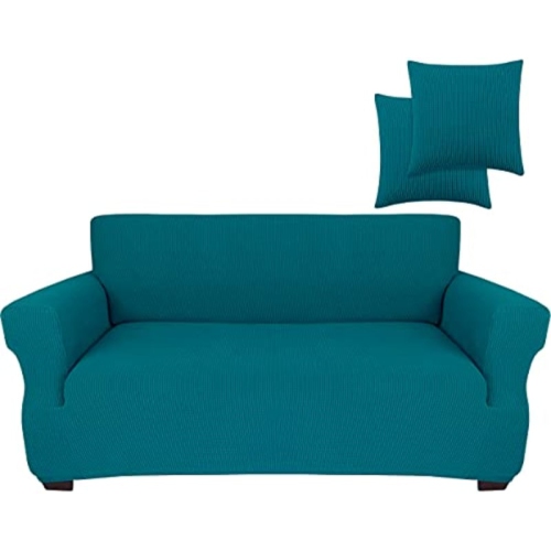 JINAMART  Loveseat Slipcover Stretch Elastic Couch Cover Sofa 2 Seat, 1-Piece (Peacock Blue, Medium)