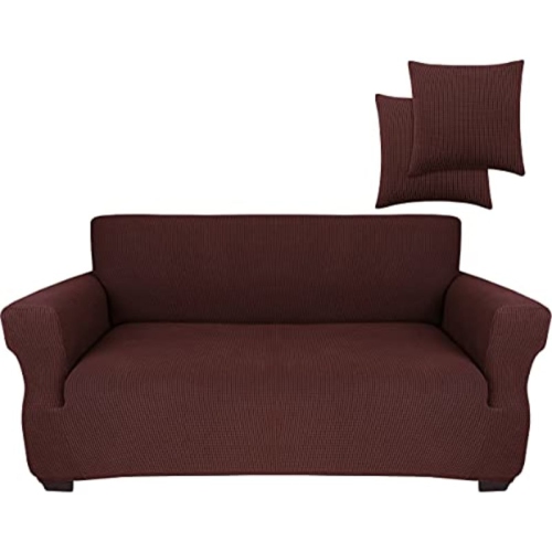 JINAMART  Loveseat Slipcover Stretch Elastic Couch Cover Sofa 2 Seat, 1-Piece (Chocolate, Medium)