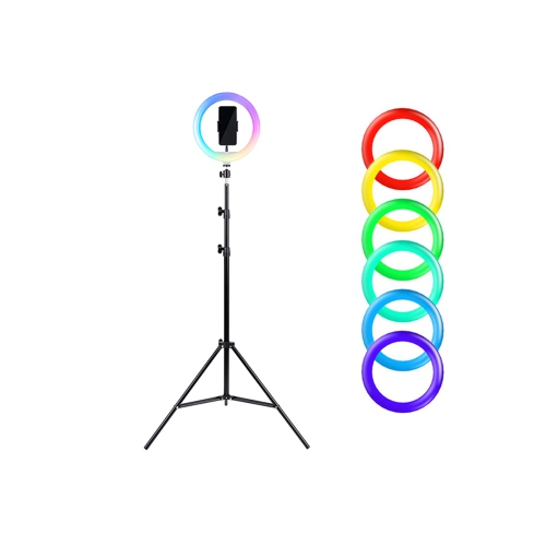 Havit 10-inch RGB LED Selfie Ring Light with extendable tripod stand & Flexible Phone Holder for Live Stream & photographing