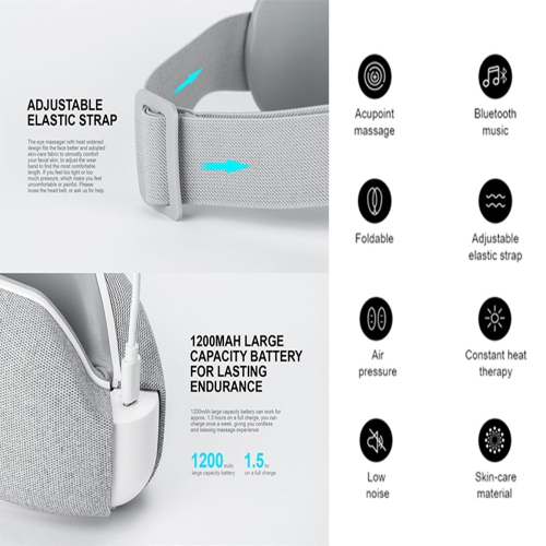Masseur à compression d’air rechargeable et pliable pour les yeux avec thérapie par la chaleur EM1601 de Havit avec musique sans fil Bluetooth