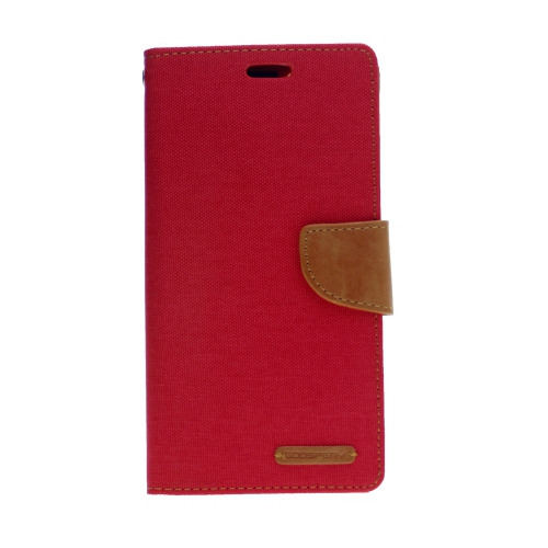 TopSave Goospery CANVAS Card Slot w/Magnetic Clip Denim Cloth Folio Wallet Flip iPhone 13 Pro, Red