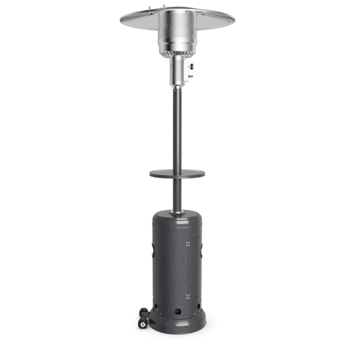 Patiojoy Patio Rolling Steel Heater Freestanding Outdoor Propane Heater w/Table Suitable for Garden Wedding & Party Gray