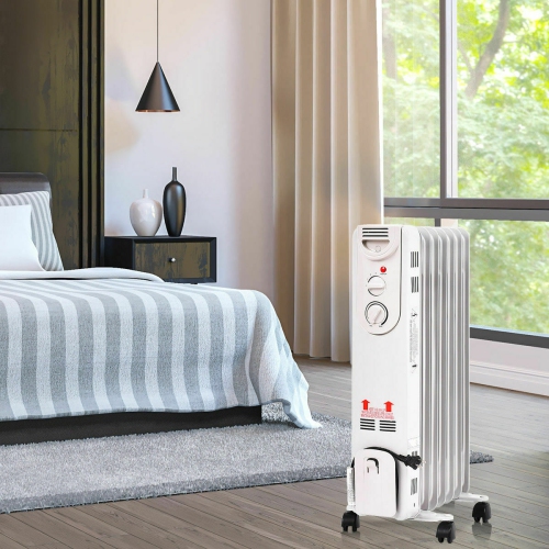Topbuy 1500W Oil Filled Radiator 5-Fin Thermostat Room Radiant Electric Space Heater
