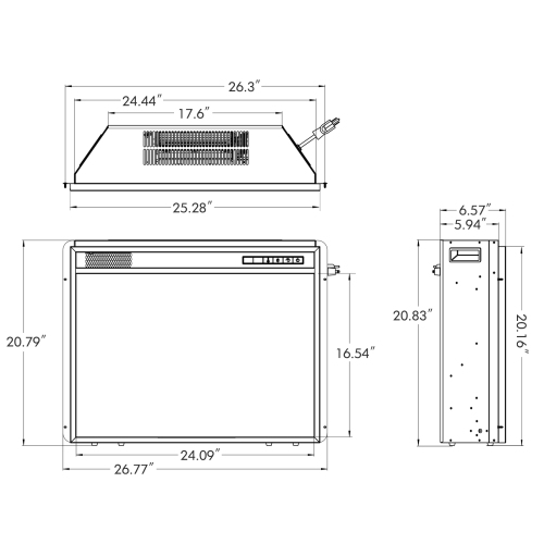 TopBuy – foyer électrique encastré de 26 po avec télécommande, 750 W/1500 W.