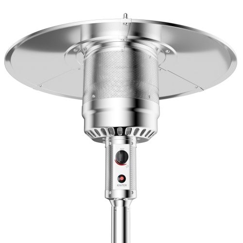 Patiojoy Patio Rolling Steel Heater Freestanding Outdoor Propane Heater w/Table Suitable for Garden Wedding & Party Silver