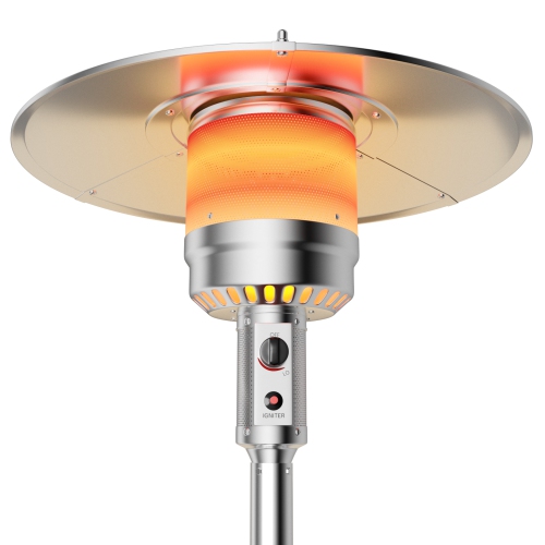 Patiojoy Patio Rolling Steel Heater Freestanding Outdoor Propane Heater w/Table Suitable for Garden Wedding & Party Silver