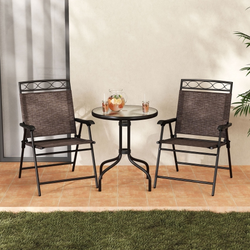 Topbuy 3 Pieces Bistro Set Outdoor Furniture Set with Tempered Glass Table Umbrella Hole