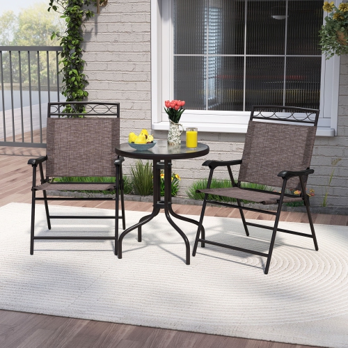 Topbuy 3 Pieces Bistro Set Outdoor Furniture Set with Tempered Glass Table Umbrella Hole