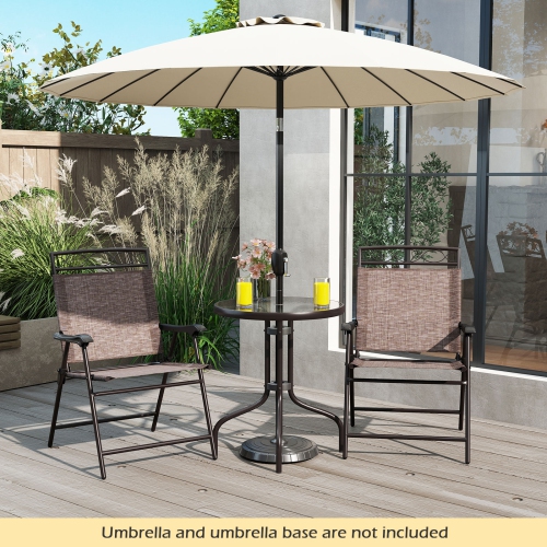 Topbuy 3 Pieces Bistro Set Outdoor Furniture Set with Tempered Glass Table Umbrella Hole