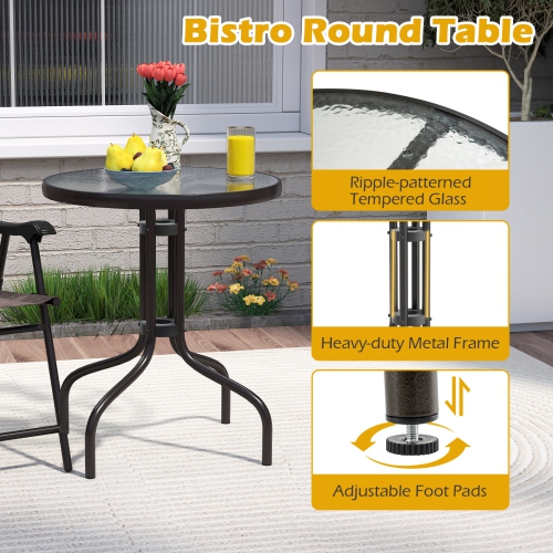 Topbuy 3 Pieces Bistro Set Outdoor Furniture Set with Tempered Glass Table Umbrella Hole