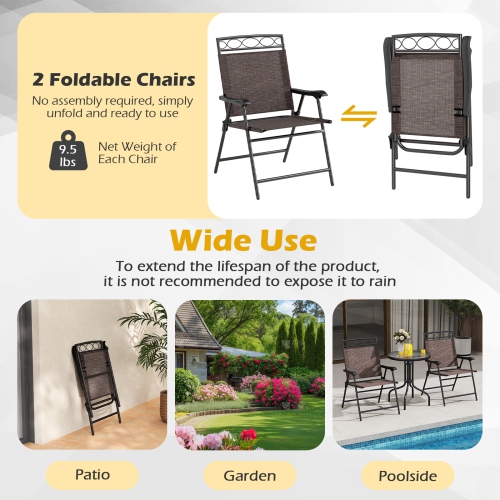 Topbuy 3 Pieces Bistro Set Outdoor Furniture Set with Tempered Glass Table Umbrella Hole