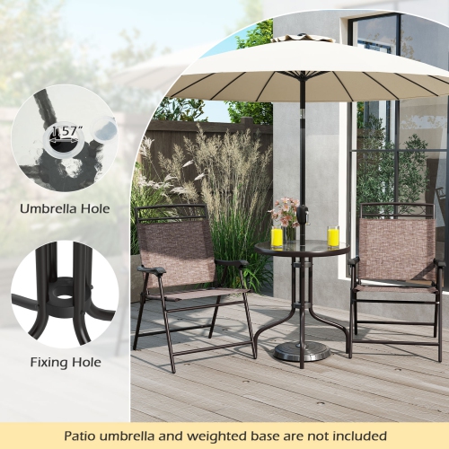 Topbuy 3 Pieces Bistro Set Outdoor Furniture Set with Tempered Glass Table Umbrella Hole