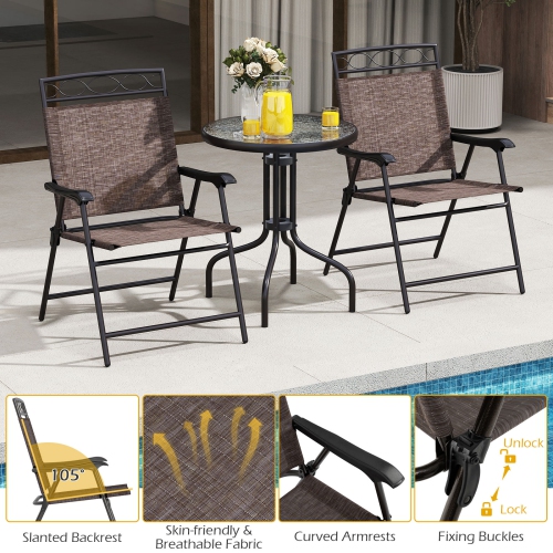 Topbuy 3 Pieces Bistro Set Outdoor Furniture Set with Tempered Glass Table Umbrella Hole