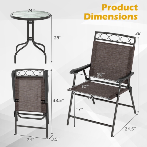Topbuy 3 Pieces Bistro Set Outdoor Furniture Set with Tempered Glass Table Umbrella Hole