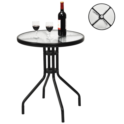 Topbuy 3 Pieces Bistro Set Outdoor Furniture Set with Tempered Glass Table Umbrella Hole