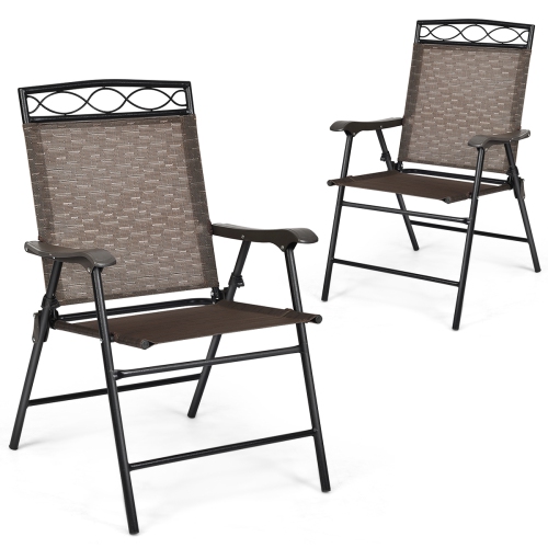 TOPBUY  2PCs Folding Camping Chair Patio Chairs for Backyard, Garden, Beach With Armrest & Backrest