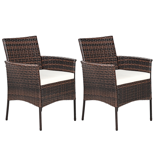 TOPBUY  Patiojoy Outdoor 2 PCs Rattan Dining Chair Patio Cushioned Arm Chair W/zipper In Brown