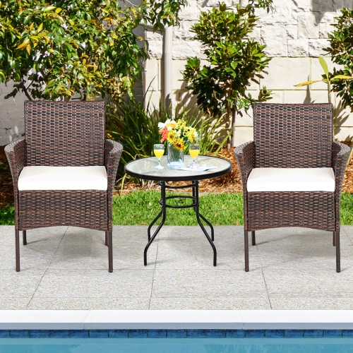 Patiojoy Outdoor 2 PCS Rattan Dining Chair Patio Cushioned Arm Chair w/Zipper Brown