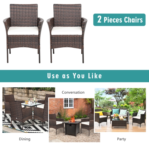 Patiojoy Outdoor 2 PCS Rattan Dining Chair Patio Cushioned Arm Chair w/Zipper Brown