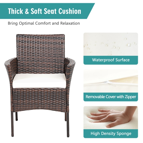 Patiojoy Outdoor 2 PCS Rattan Dining Chair Patio Cushioned Arm Chair w/Zipper Brown