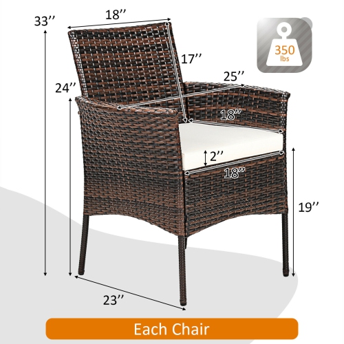 Patiojoy Outdoor 2 PCS Rattan Dining Chair Patio Cushioned Arm Chair w/Zipper Brown