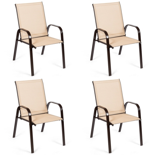 TOPBUY  4-Piece Patio Chairs Camping Garden Chairs With Armrest &backrest Coffee/browm