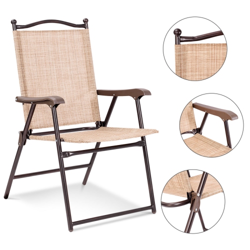 Topbuy 2-Piece Folding Outdoor Patio Chair Sling Back Camping Chair with Armrest & Pillow