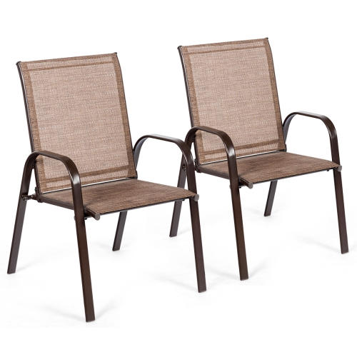 TOPBUY  2-Piece Patio Chairs Camping Garden Chairs With Armrest &backrest Coffee/brown