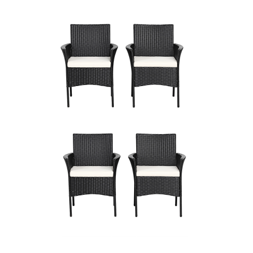TOPBUY  Patiojoy Outdoor 4 PCs Rattan Dining Chair Patio Cushioned Arm Chair W/zipper In Black