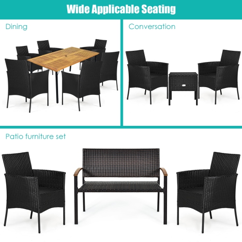 Patiojoy Outdoor 4 PCS Rattan Dining Chair Patio Cushioned Arm Chair w/Zipper Black