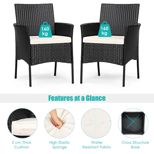 Patiojoy Outdoor 4 PCS Rattan Dining Chair Patio Cushioned Arm Chair w/Zipper Black