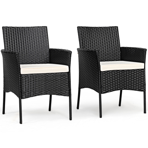 Patiojoy Outdoor 4 PCS Rattan Dining Chair Patio Cushioned Arm Chair w/Zipper Black