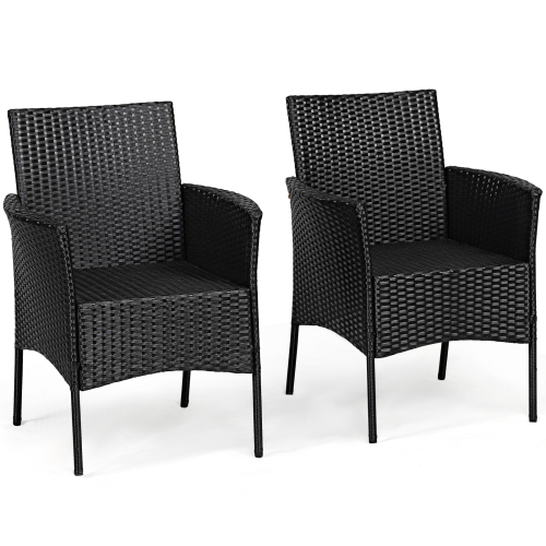 Patiojoy Outdoor 4 PCS Rattan Dining Chair Patio Cushioned Arm Chair w/Zipper Black