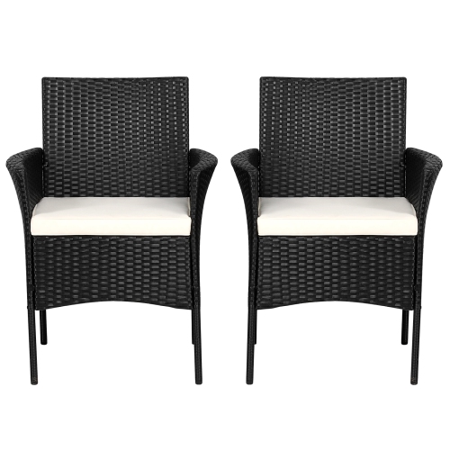 TOPBUY  Patiojoy Outdoor 2 PCs Rattan Dining Chair Patio Cushioned Arm Chair W/zipper In Black