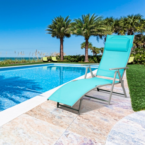 Topbuy Cushioned Folding Chaise Lounge Chair Adjustable Recliner Black/ Turquoise/ Gray