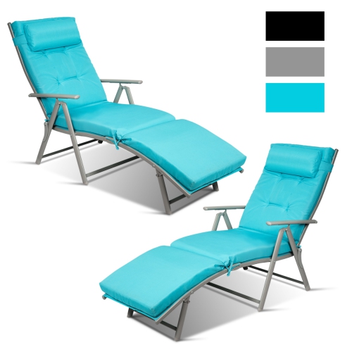 Topbuy Cushioned Folding Chaise Lounge Chair Adjustable Recliner Black/ Turquoise/ Gray