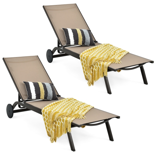 TOPBUY  Outdoor Aluminum Chaise Lounge Recliner Chair With Adjustable Backrest Black/brown/grey