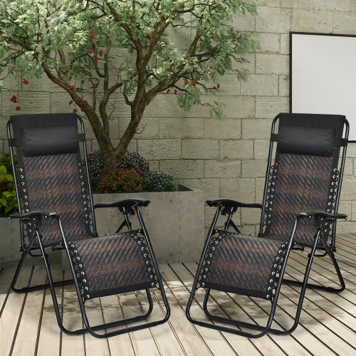 Topbuy Folding Recliner Patio Rattan Zero Gravity Lounge Chair With Headrest